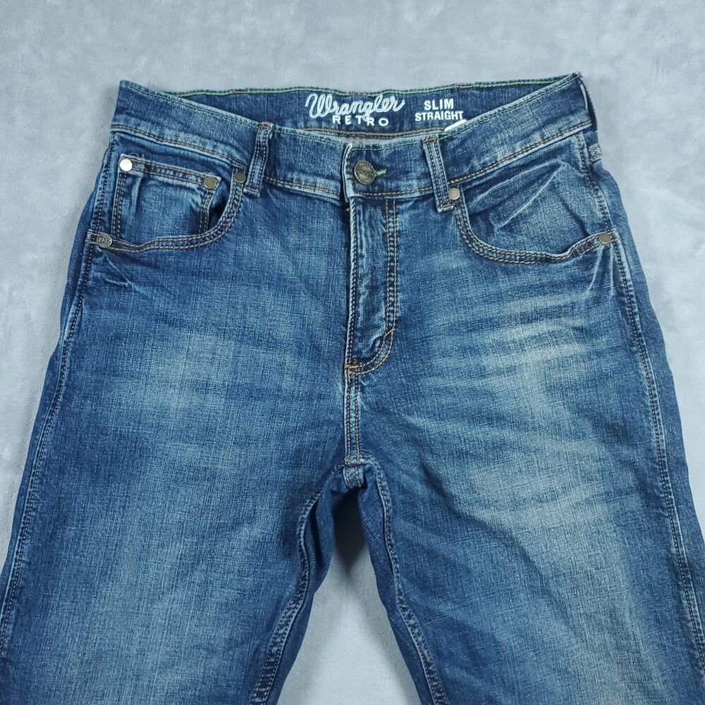 Wrangler Jeans Mens 30x32 Blue Retro Slim Straight Denim Cowboy Western Rodeo
